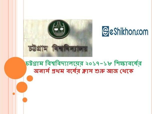 চট্টগ্রাম বিশ্ববিদ্যালয়ের ২০১৭-১৮ শিক্ষাবর্ষের অনার্স প্রথম বর্ষের ক্লাস শুরু আজ থেকে