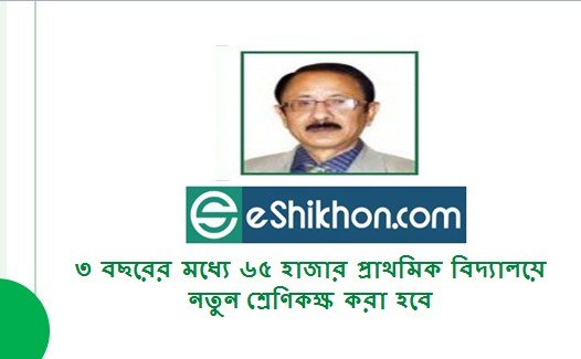৩ বছরের মধ্যে ৬৫ হাজার প্রাথমিক বিদ্যালয়ে নতুন শ্রেণিকক্ষ করা হবে