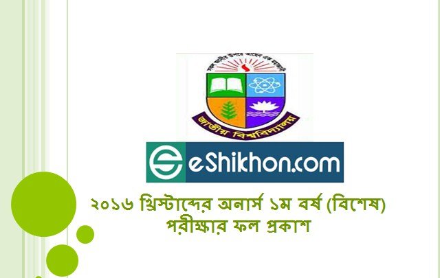 ২০১৬ খ্রিস্টাব্দের অনার্স ১ম বর্ষ (বিশেষ) পরীক্ষার ফল প্রকাশ