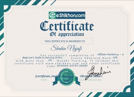 Certificate for User Shahin Najafi