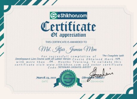 Certificate for User Md. Itfar Jaman Mim