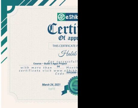 Certificate for User Habib Dhaka