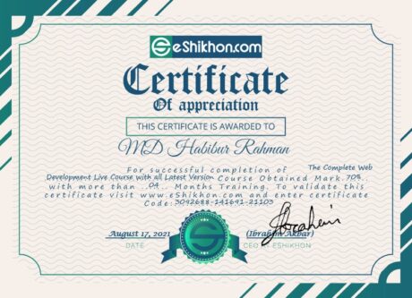 Certificate for User MD Habibur Rahman