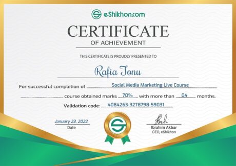 Certificate for User rafia tonu