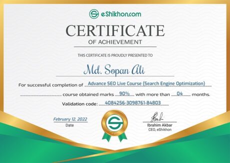 Certificate for User Md. Sopan Ali