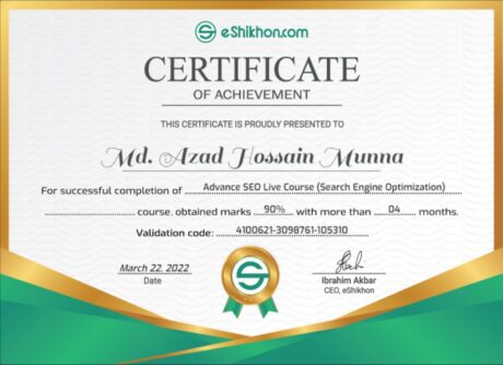 Certificate for User Md. Azad Hossain Munna