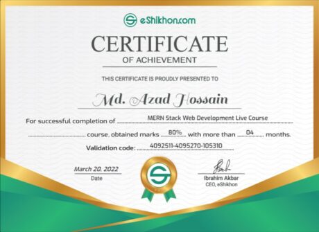 Certificate for User Md. Azad Hossain