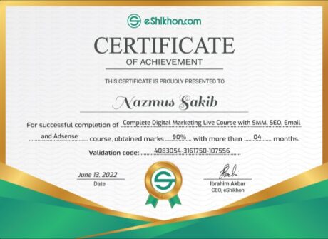 Certificate for User Nazmus Sakib