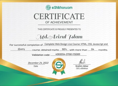 Certificate for User Md.Azizul islam