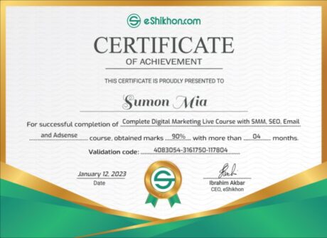 Certificate for User Sumon Mia