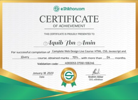 Certificate for User Aquib Ibn Amin