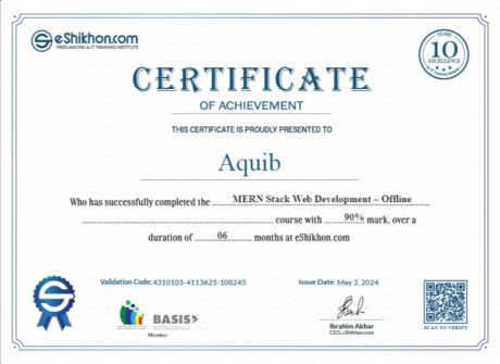 Certificate for User Aquib
